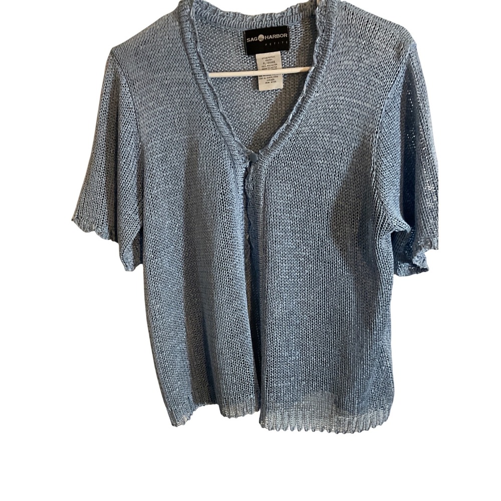 Sag Harbor Petite Light Blue Knit Button Front Cardigan Sweater Top Plus Size